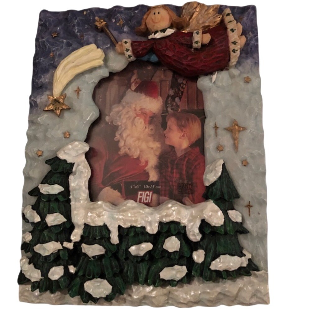 FIGI Graphics Christmas Angel Snowy Trees Resin 4x6 Picture Frame Hand Painted